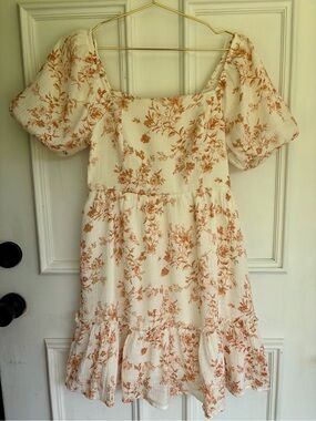 Blu Pepper Cream Dress with Rust Floral Print